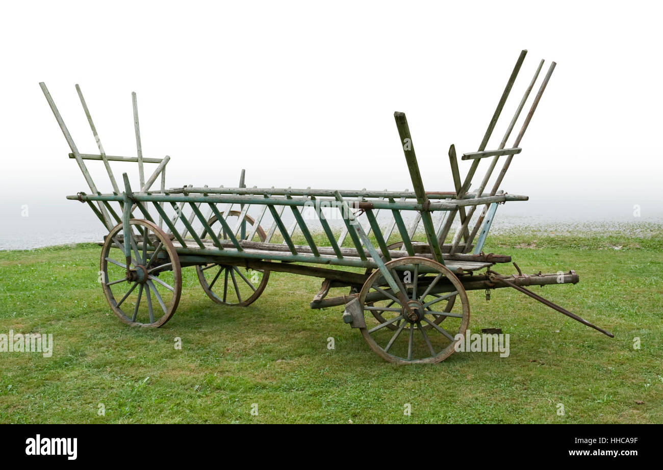historic wooden hayrack in partly isolated back Stock Photo
