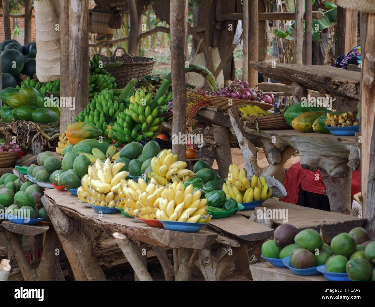 detail of a market in Uganda (Africa) with lots of fruits and