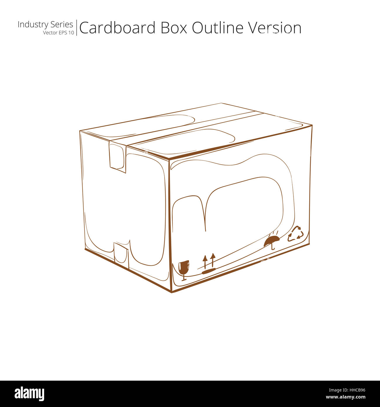 Abstract closed Cardboard Box. Outline Version. Side view. Vector EPS10