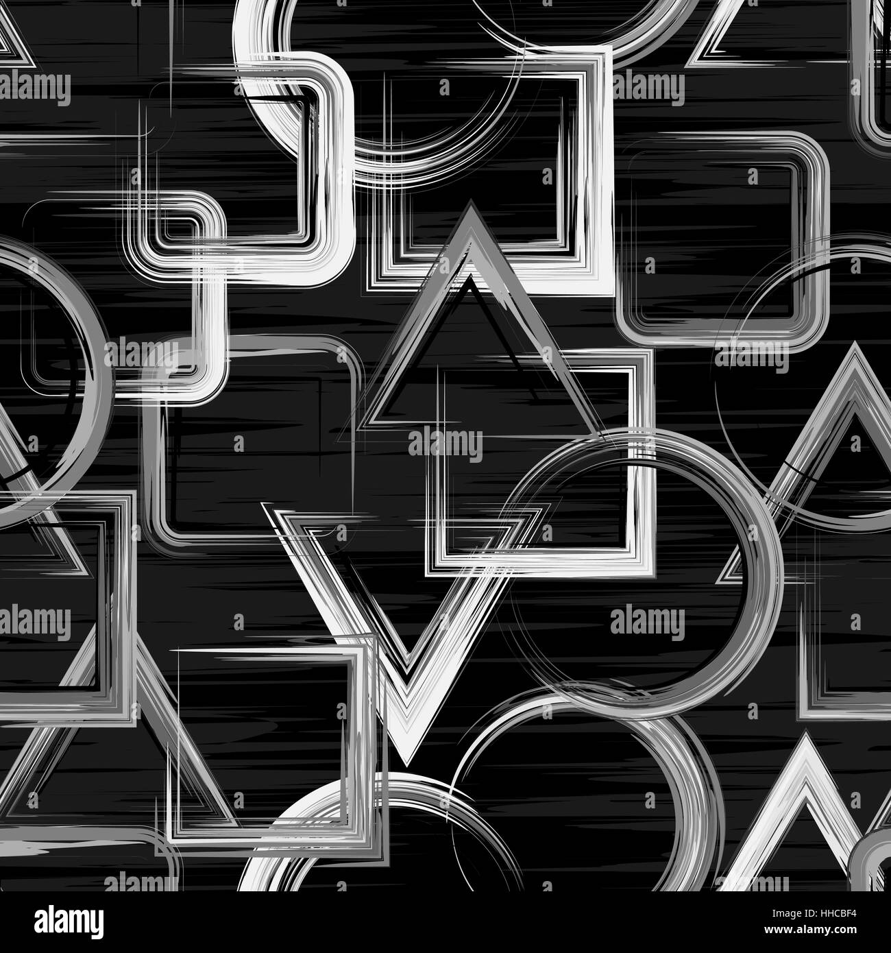 Grunge seamless pattern with hand drawn paint brush circles triangle ...