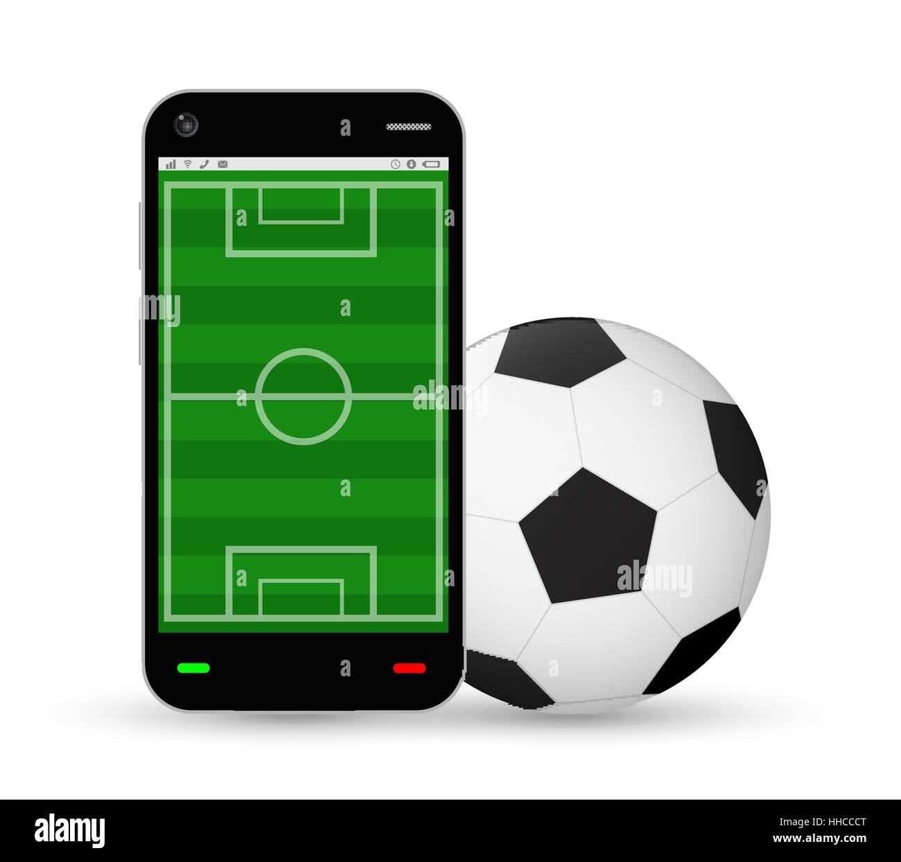 smartphone with a football field and soccer football Stock Vector