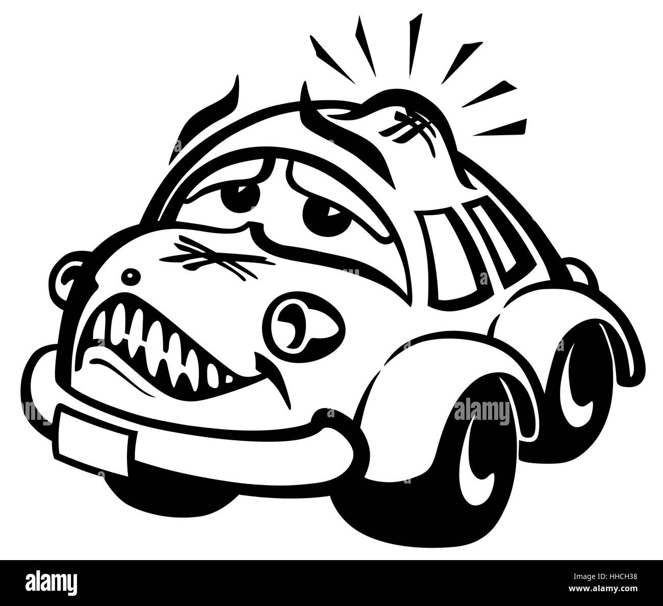 funny illustration of a damaged car painted by me, with clipping path Stock Photo