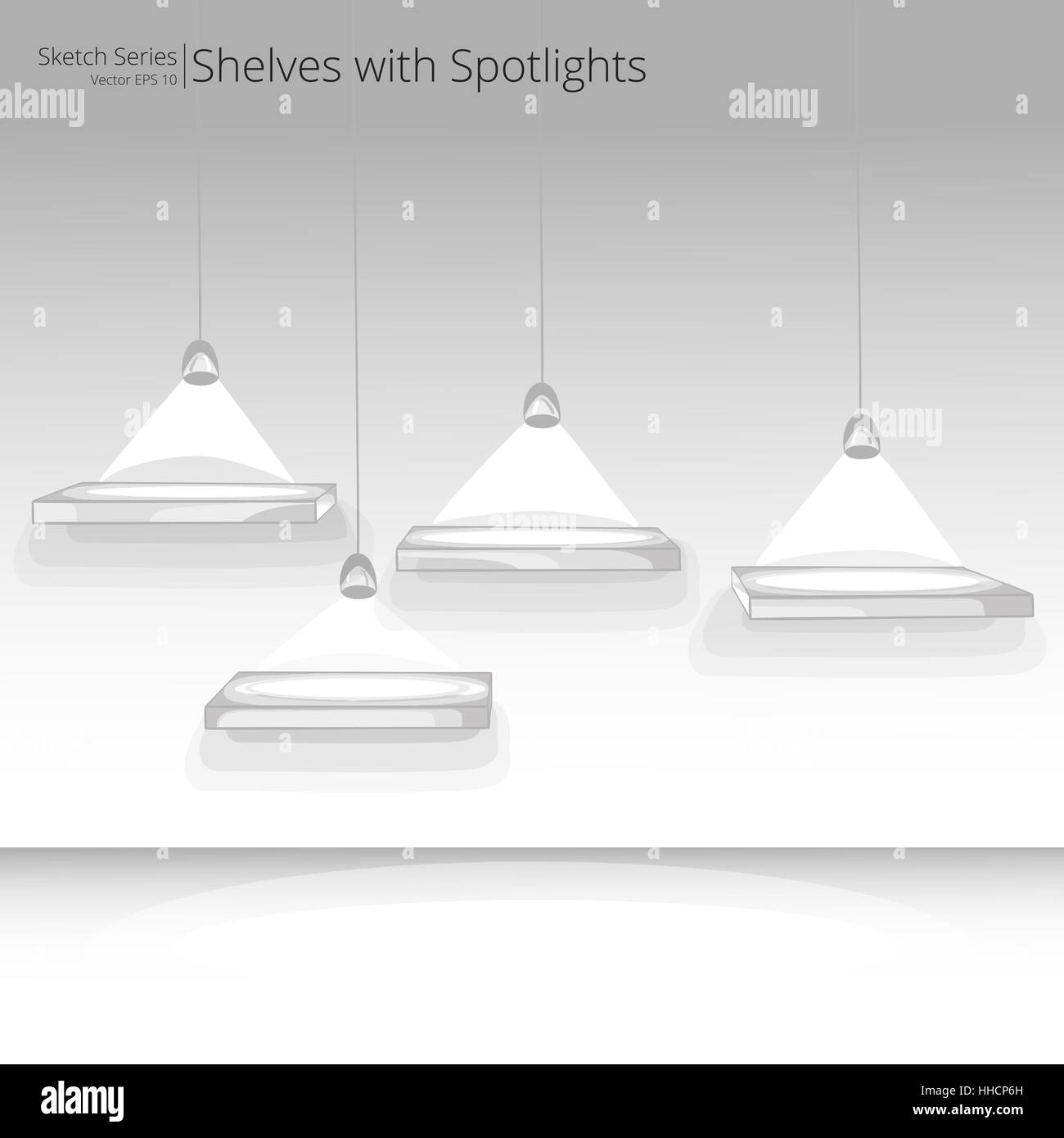 Illustration Sketch of interior Shelves on Wall with Spotlights. Stock Photo