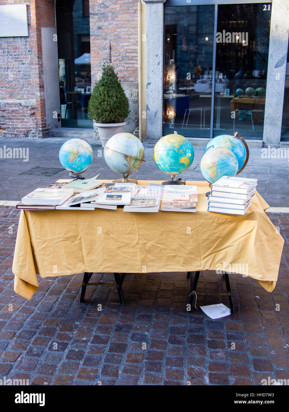 Used and antique open street market, Cremona, Italy Stock Photo