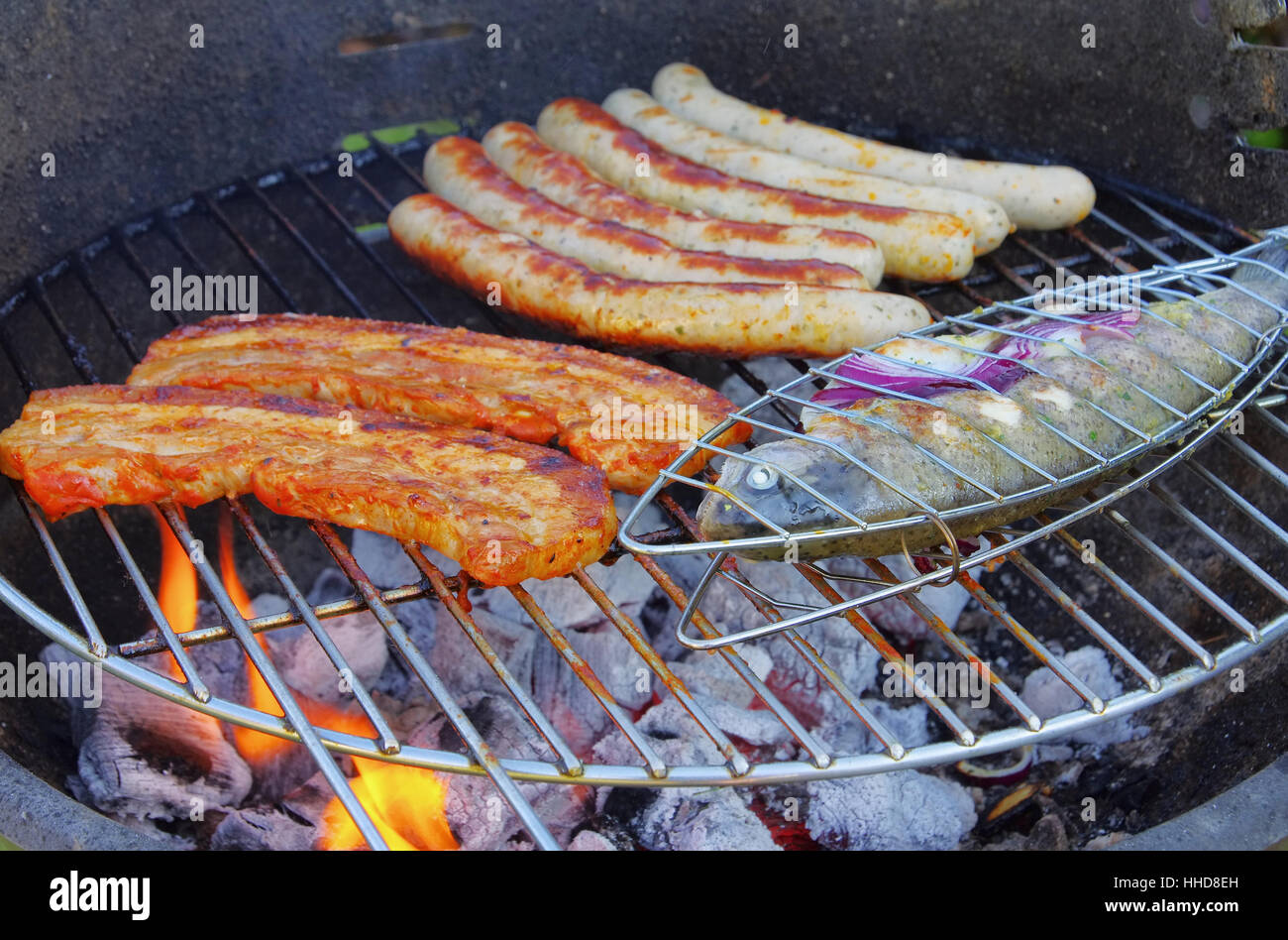fish, trout, grill, barbecue, barbeque, steak, meat, food, aliment, brown, Stock Photo