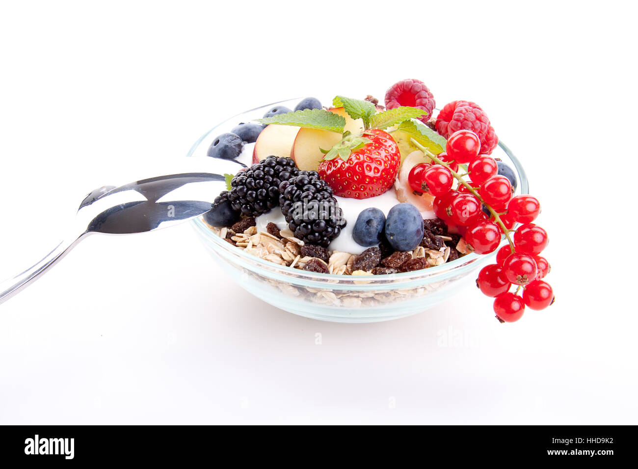 delicious healthy breakfast with cornflakes and fruits isoli Stock Photo