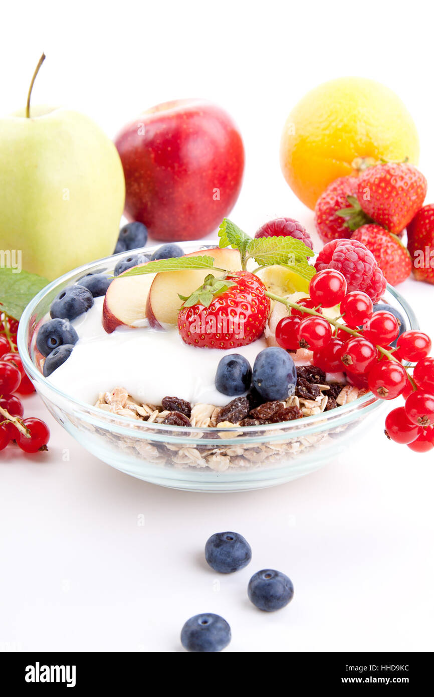 delicious healthy breakfast with cornflakes and fruit isoli Stock Photo