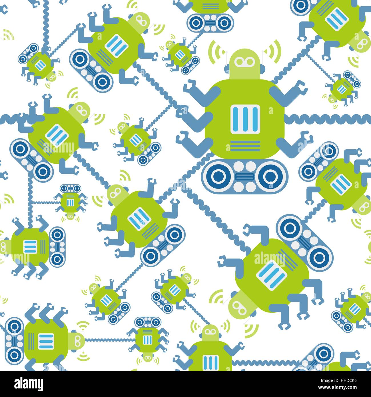 Robots color seamless pattern on white background. Stock Vector