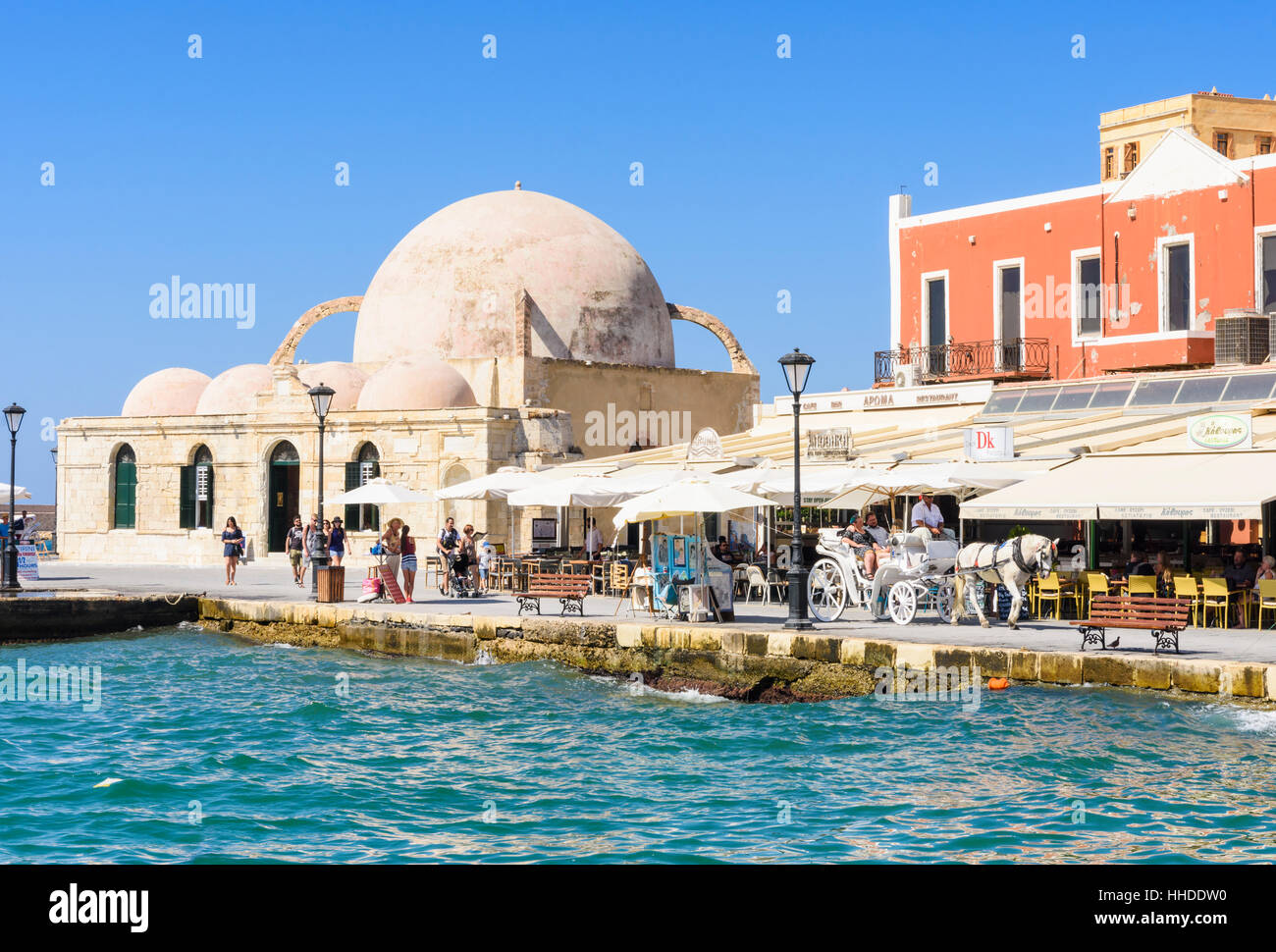 Chania's Mosque of the Janissaries in the old Venetian Harbour, Chania, Crete, Greece Stock Photo