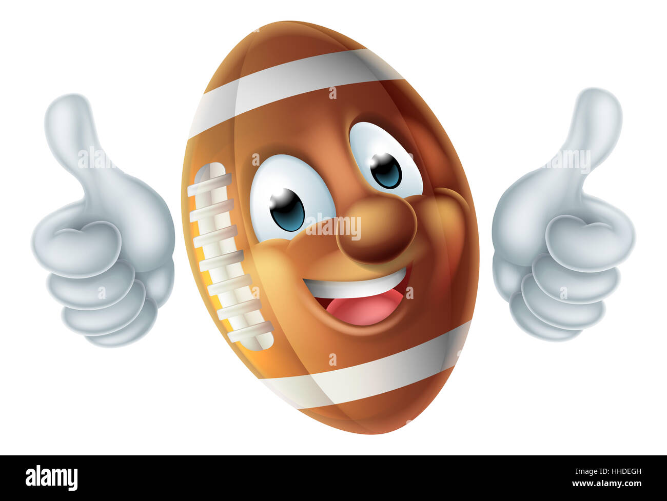 Cartoon American football ball man mascot character doing a double thumbs up Stock Photo