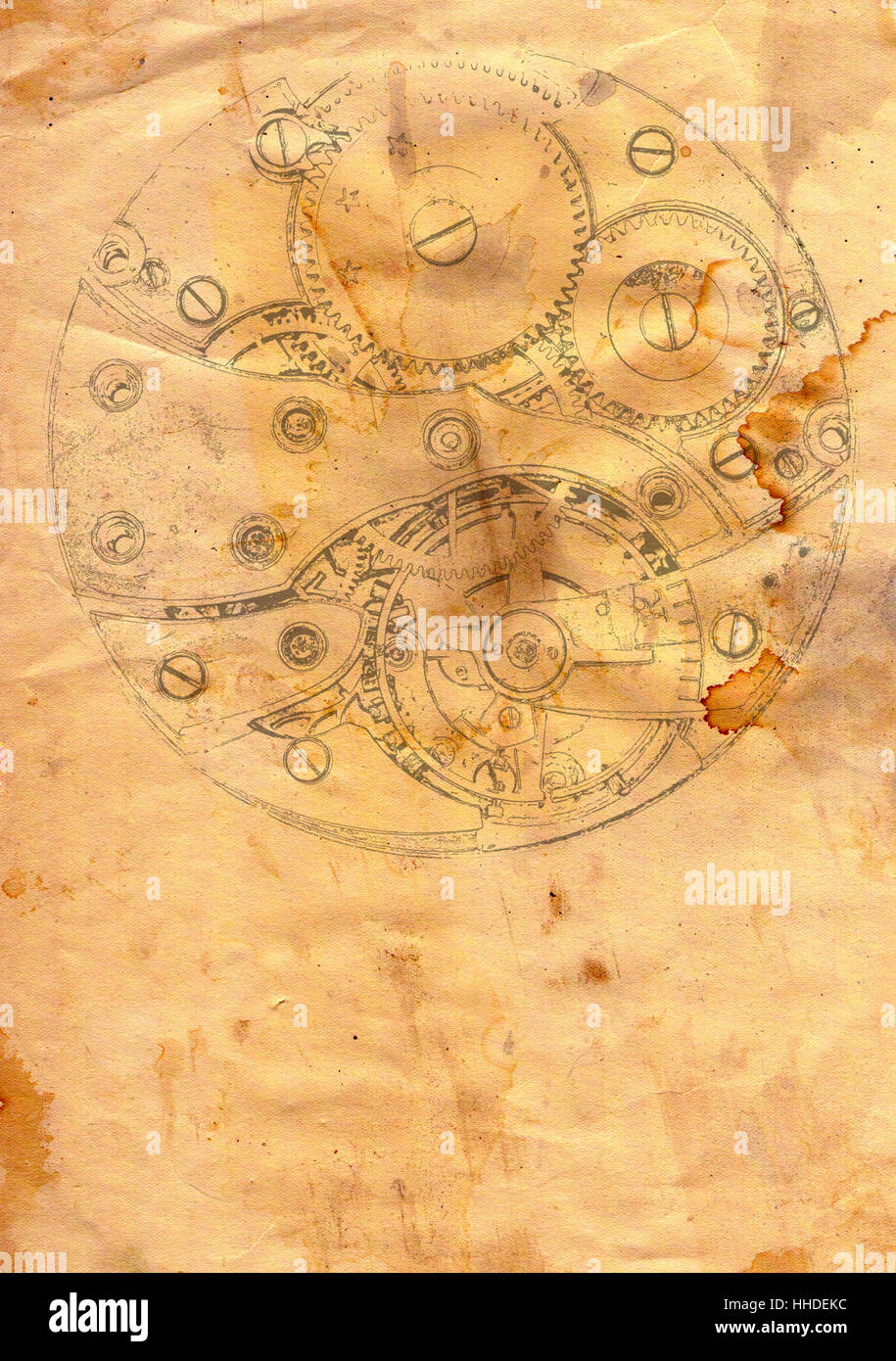 Clockwork mechanism on grunge paper Stock Photo