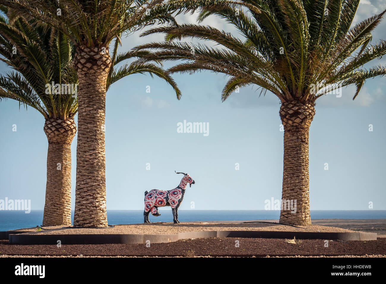Colourful goat statue on a roundabout Fuerteventura Canary Islands Spain Stock Photo
