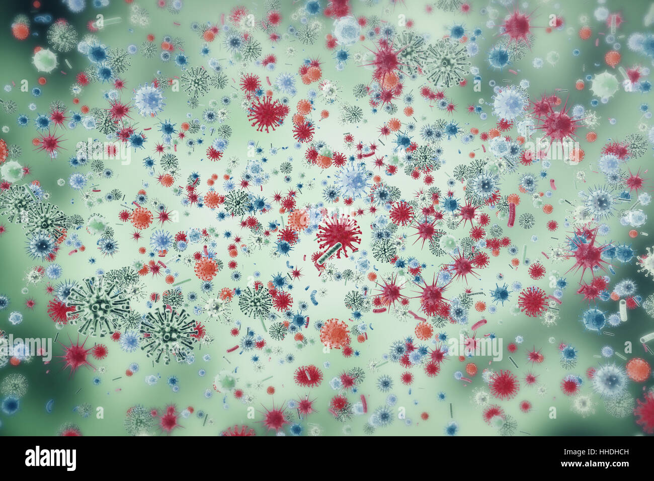 Viruses in infected organism, viral disease epidemic, virus abstract background. 3d rendering Stock Photo