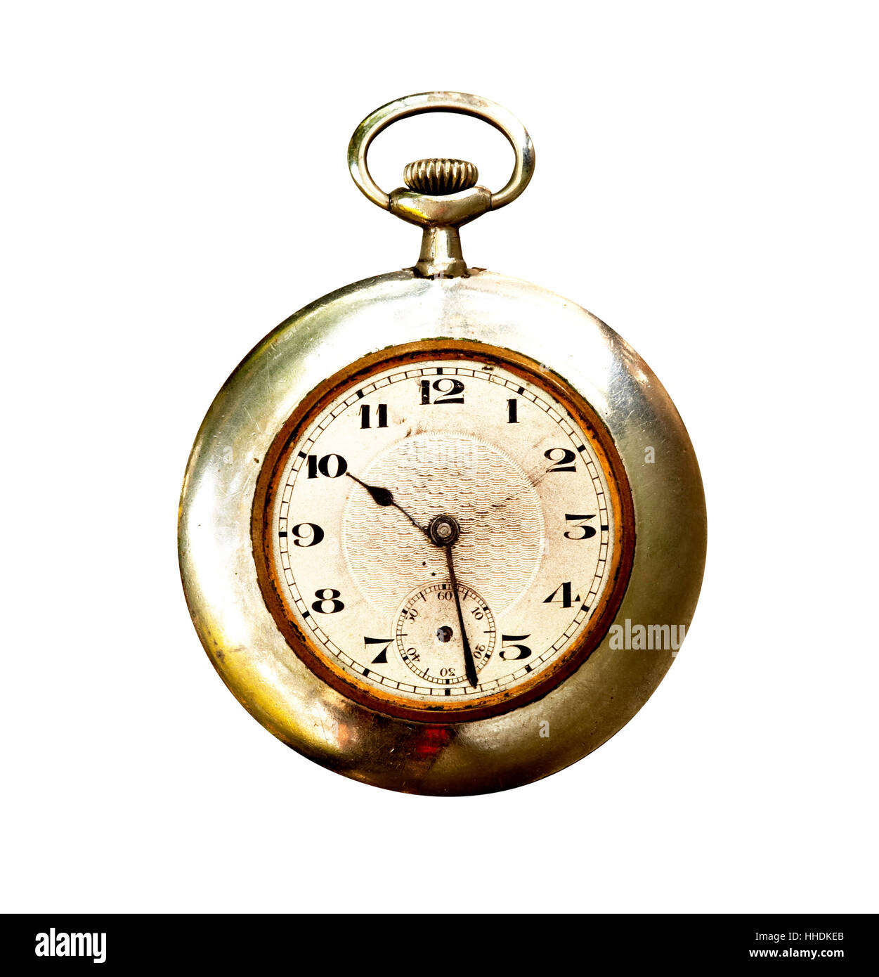 Old and used pocket clock om white background Stock Photo