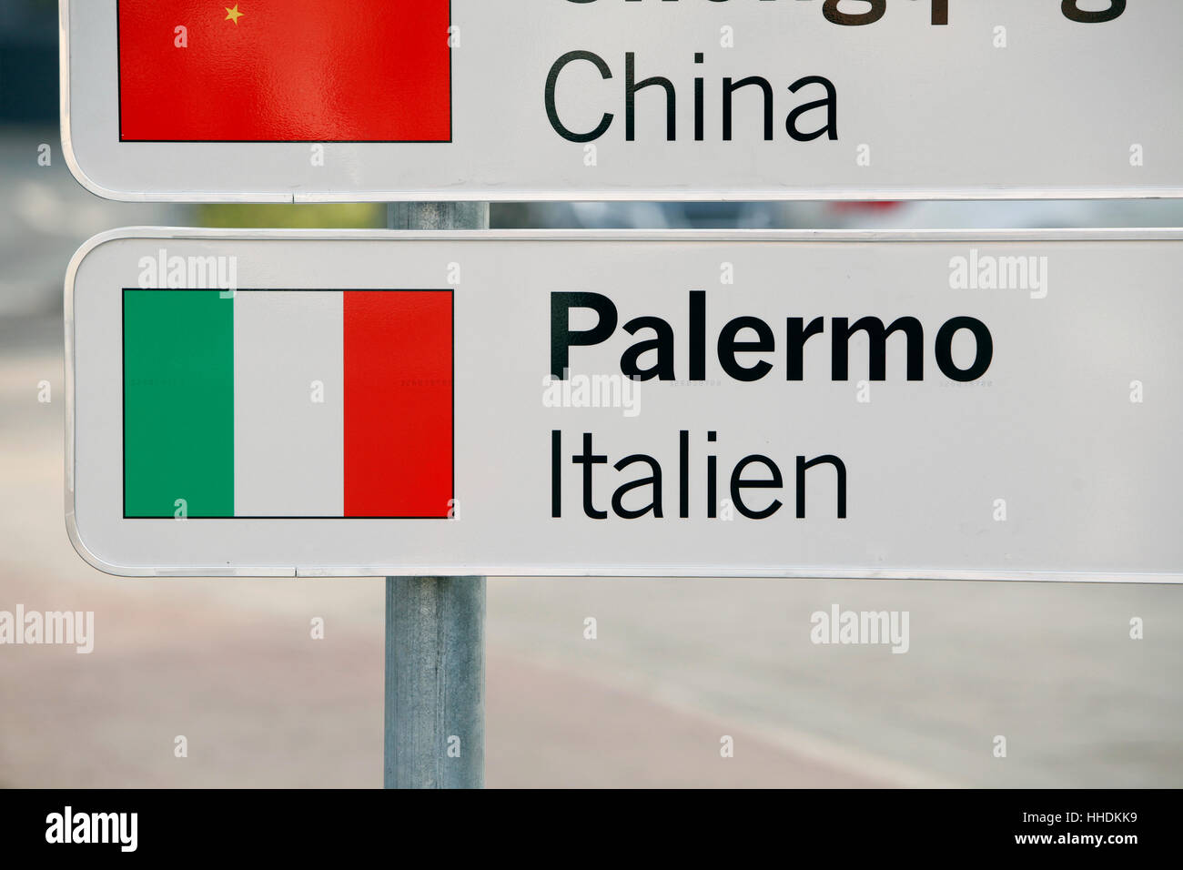 The new sign with the new twin city Palermo in Italy of Duesseldorf Stock Photo