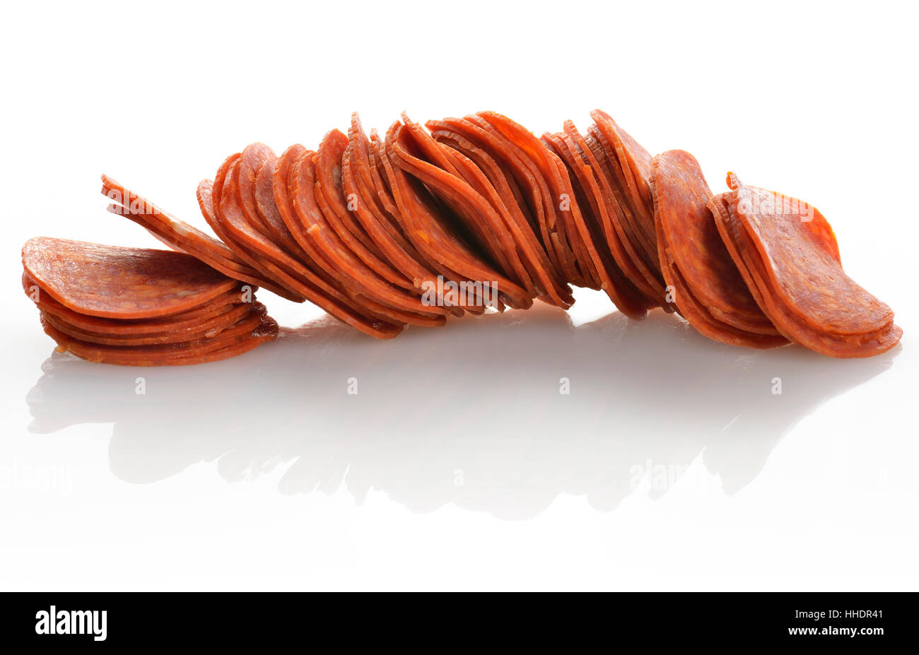 food, aliment, sausage, stack, pepperoni, salami, unhealthy