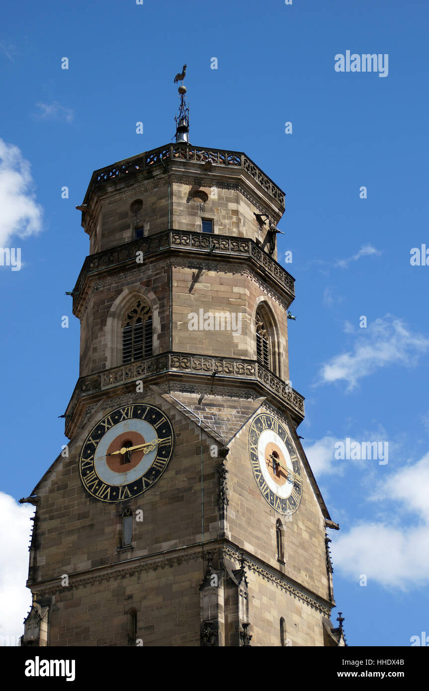 church, stuttgart, belfry, evangelic, bowingbells, collegiate church, church, Stock Photo