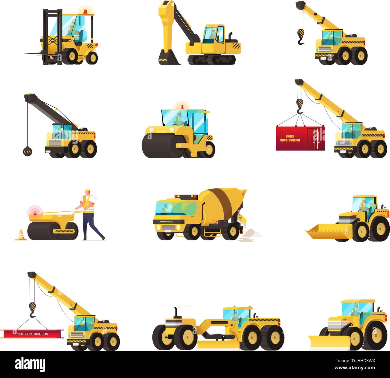 Set of construction equipment. heavy machinery construction. heavy machine vector set. vector illustration. Stock Vector
