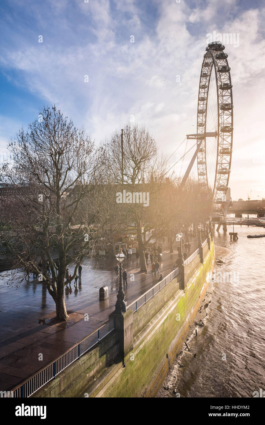 London Eye (Millennium Wheel) at sunset, London Borough of Lambeth, UK Stock Photo