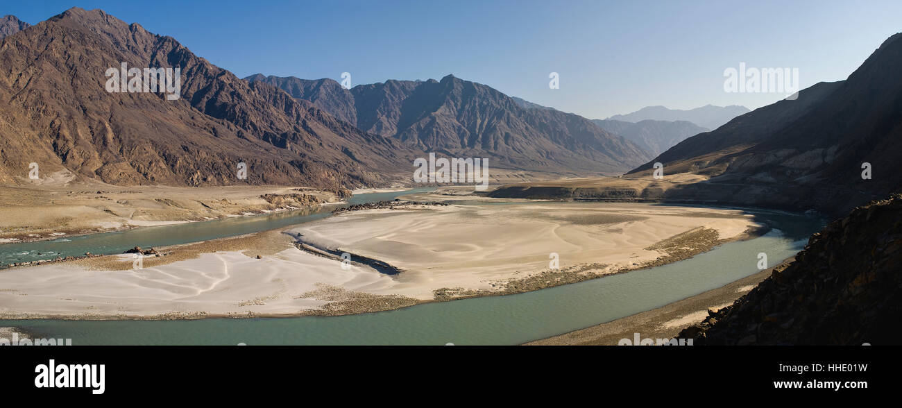 The Indus River seen from the Karakoram highway, Gilgit, Pakistan Stock Photo