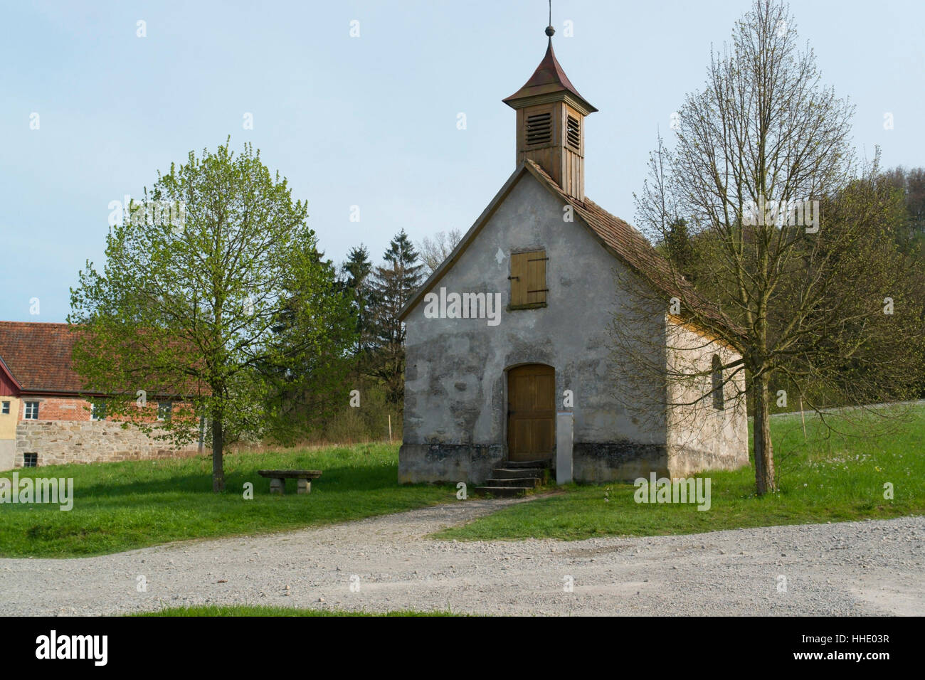 small peaceful chapel in Wackershofen in Southern Germany at spring time Stock Photo