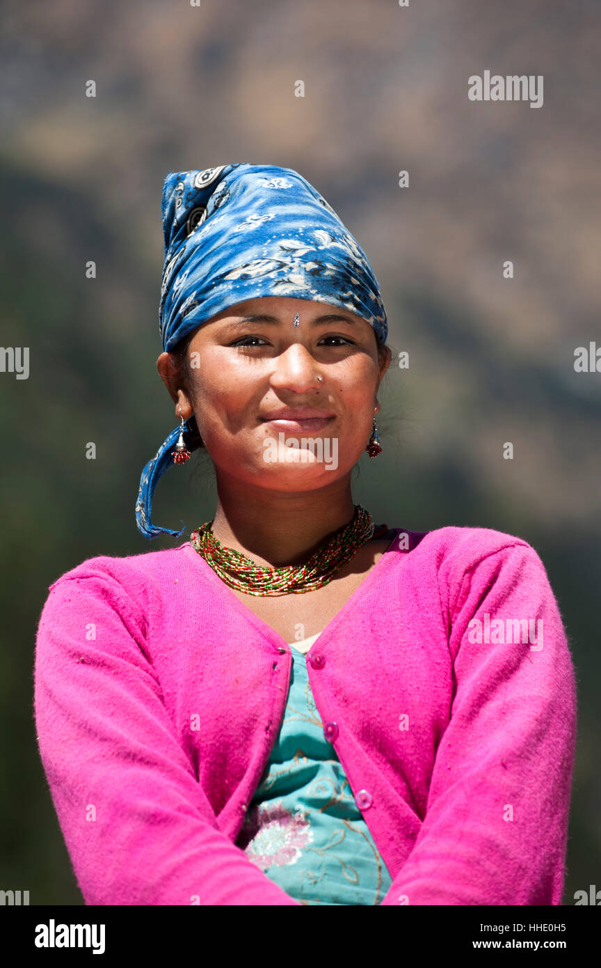A Nepali girl from the remote Dolpa region, Nepal Stock Photo