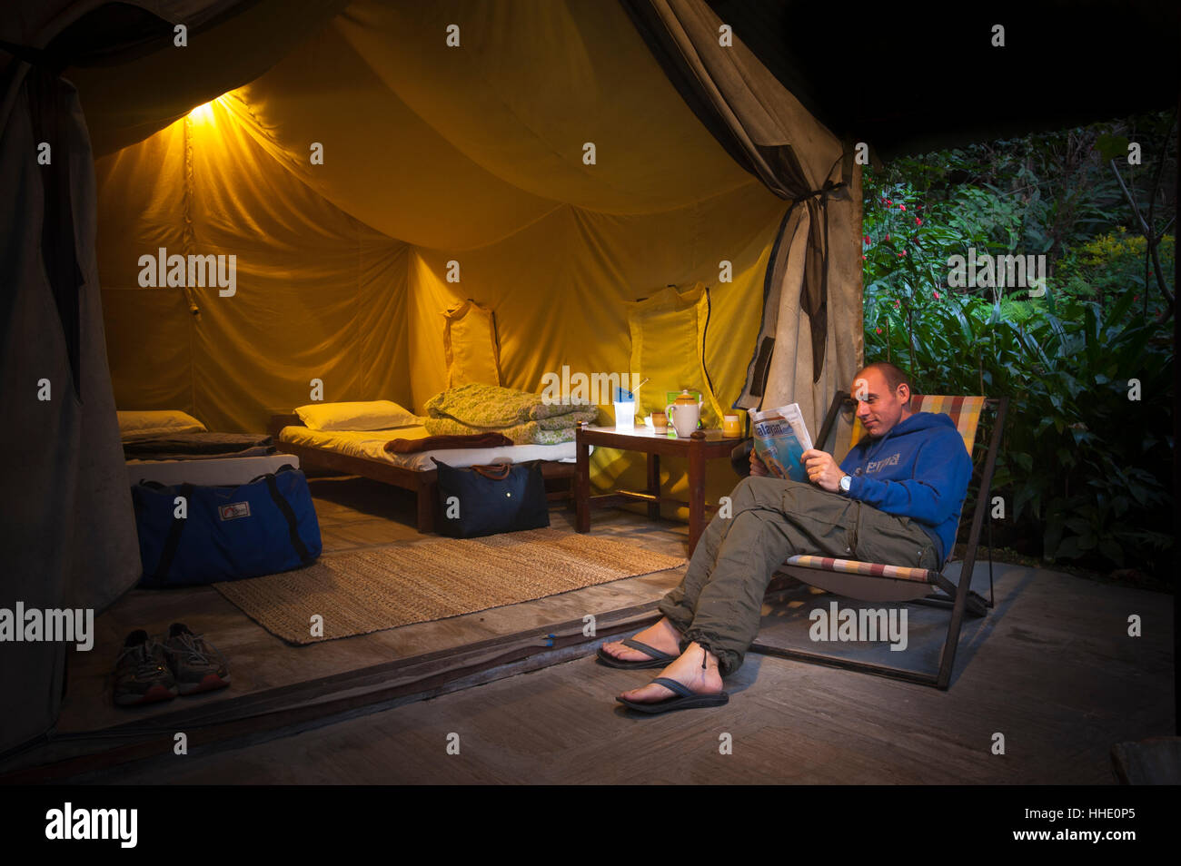 A cabana style tent at a resort in Nepal Stock Photo