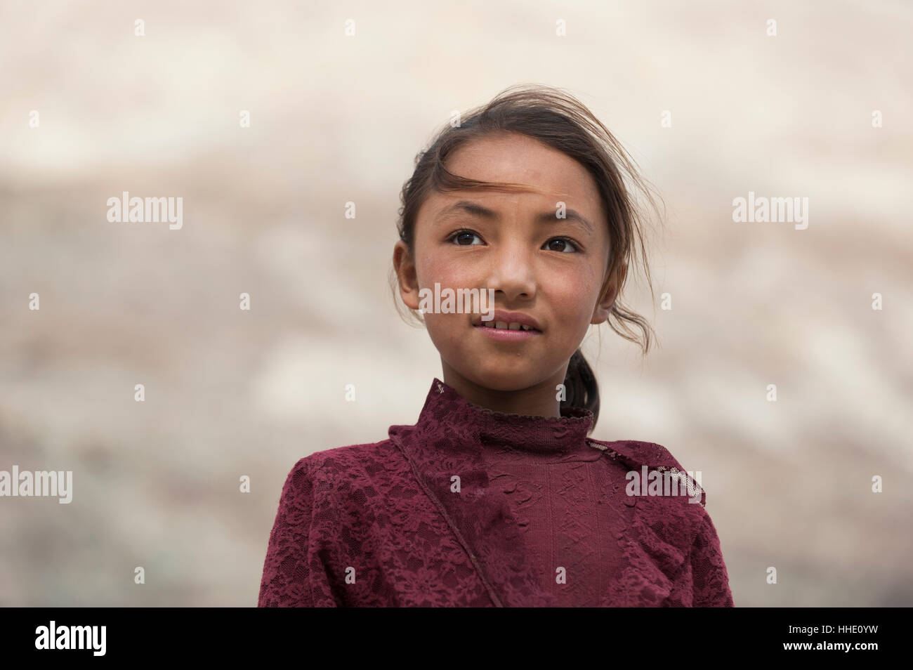 A girl in the Nubra Valley in Ladakh, one of the most isolated places in India Stock Photo