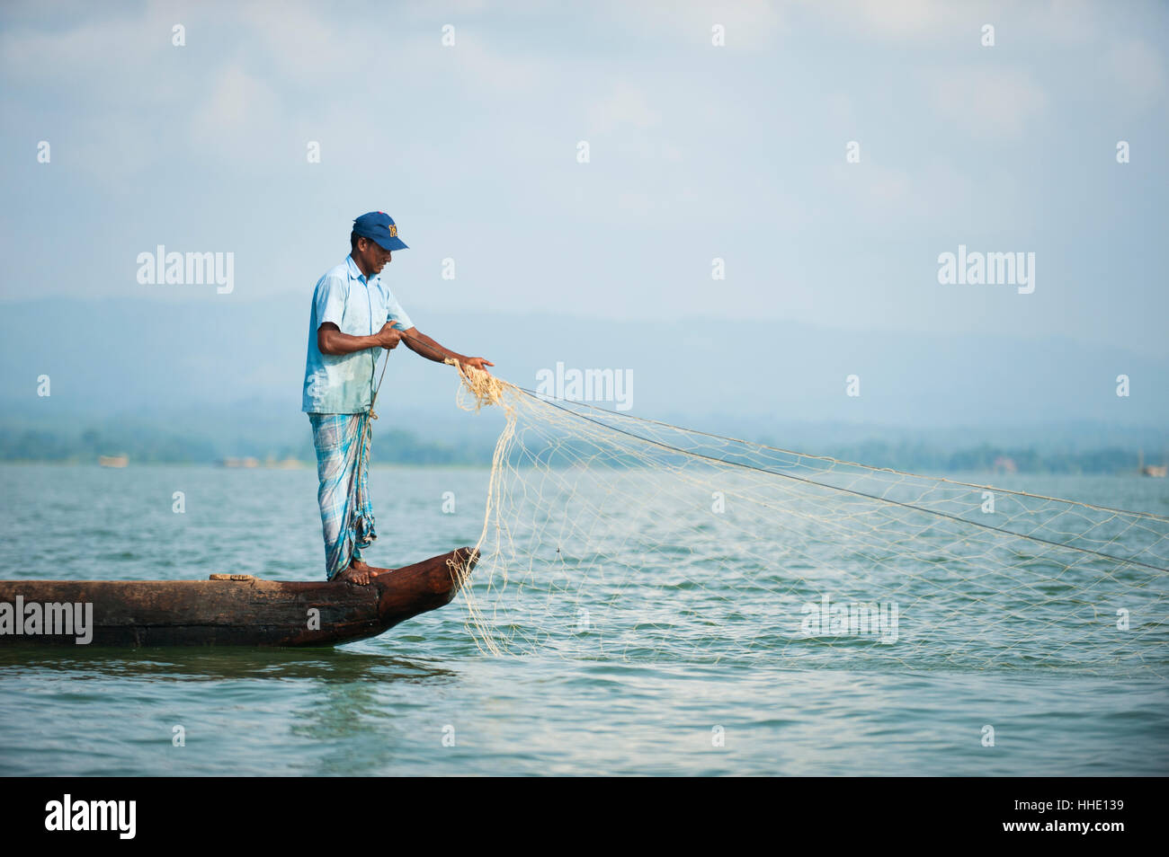 Fishing boats on Kaptai Lake, Chittagong Hill Tracts, Bangladesh Stock Photo