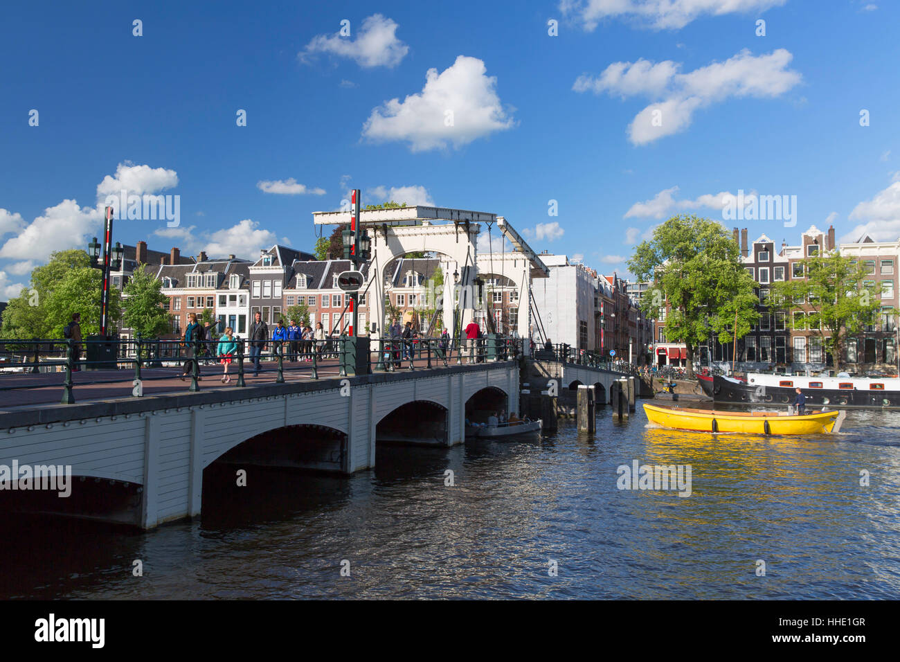 Skinny Bridge (Magere Brug) on Amstel River, Amsterdam, Netherlands Stock Photo