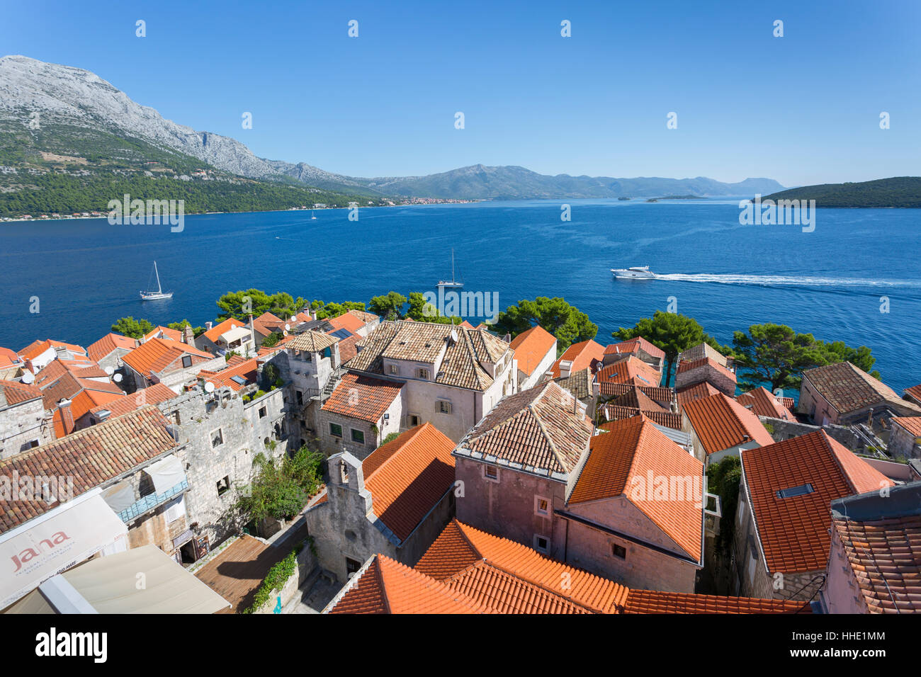 View from Katedrala Svetog Marka, in Korcula Town, Korcula, Dalmatia, Croatia Stock Photo