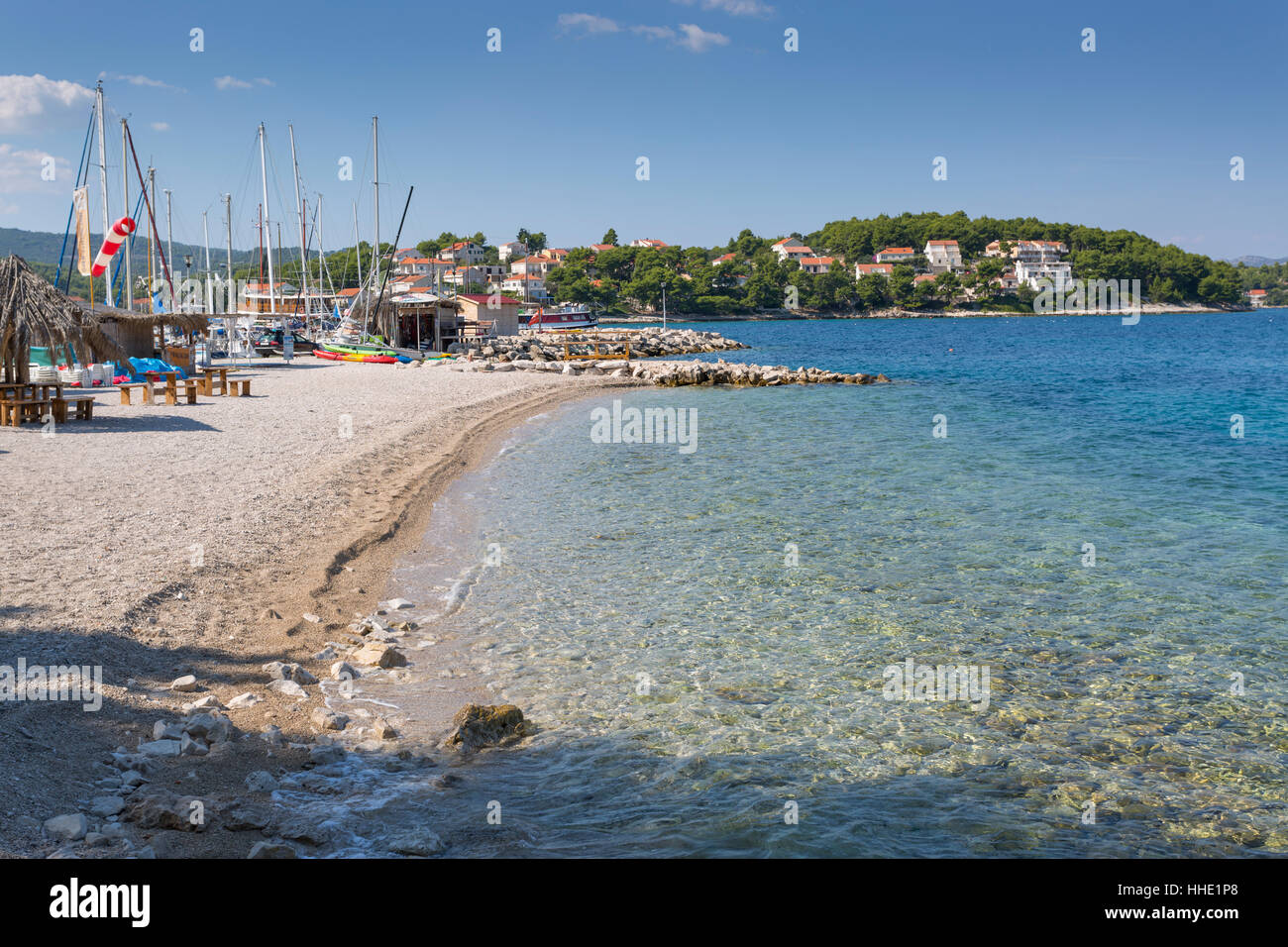 Beach, Lumbarda, Korcula, Dubrovnik-Neretva County, Dalmatia, Croatia Stock Photo