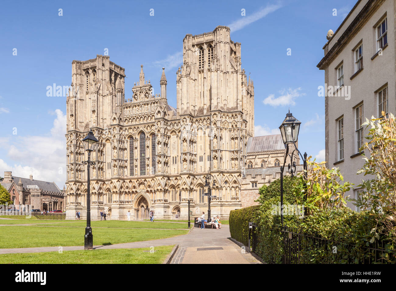 Dedicated to St. Andrew the Apostle, Wells Cathedral is the sest of the Bishop of Bath and Wells, Wells, Somerset, UK Stock Photo