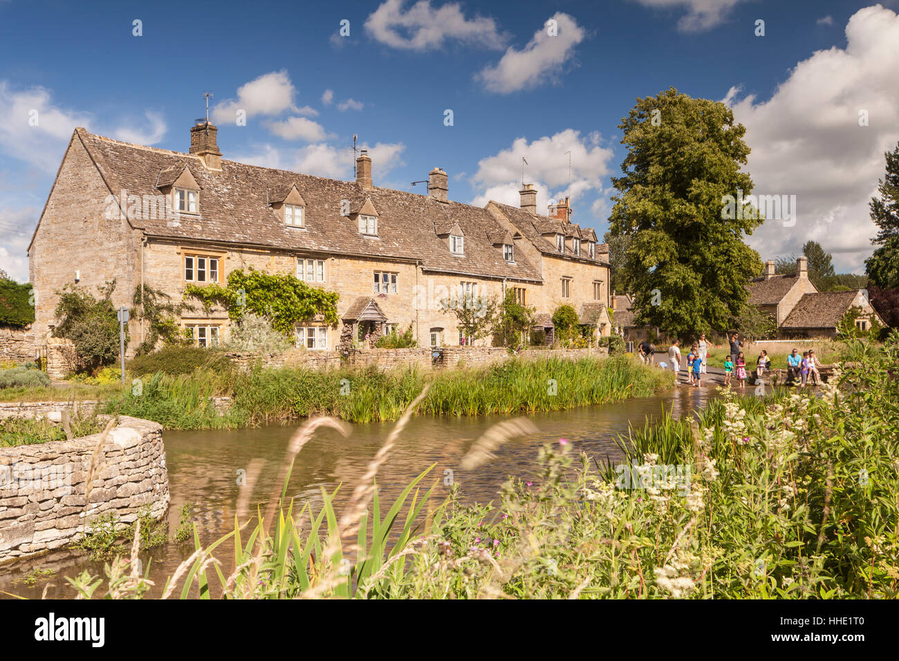 Typical Cotswolds stone houses in Lower Slaughter, Gloucestershire, UK Stock Photo