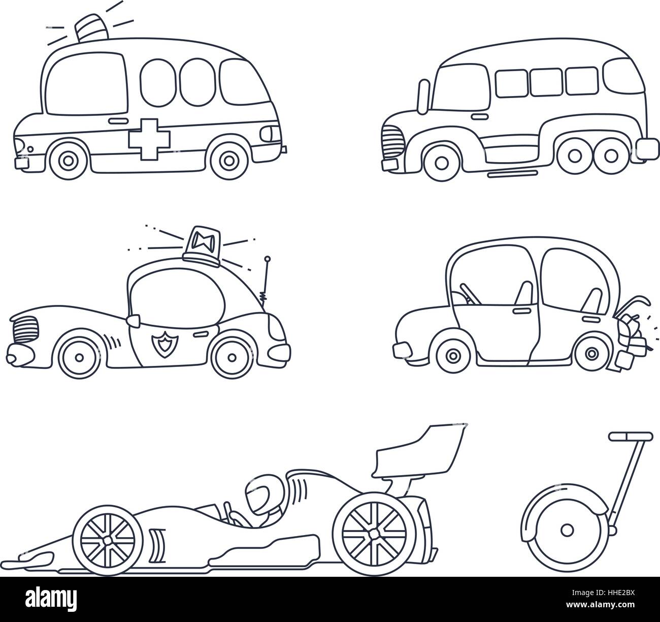 Set of cute car coloring page illustration for kids. vector stock ...