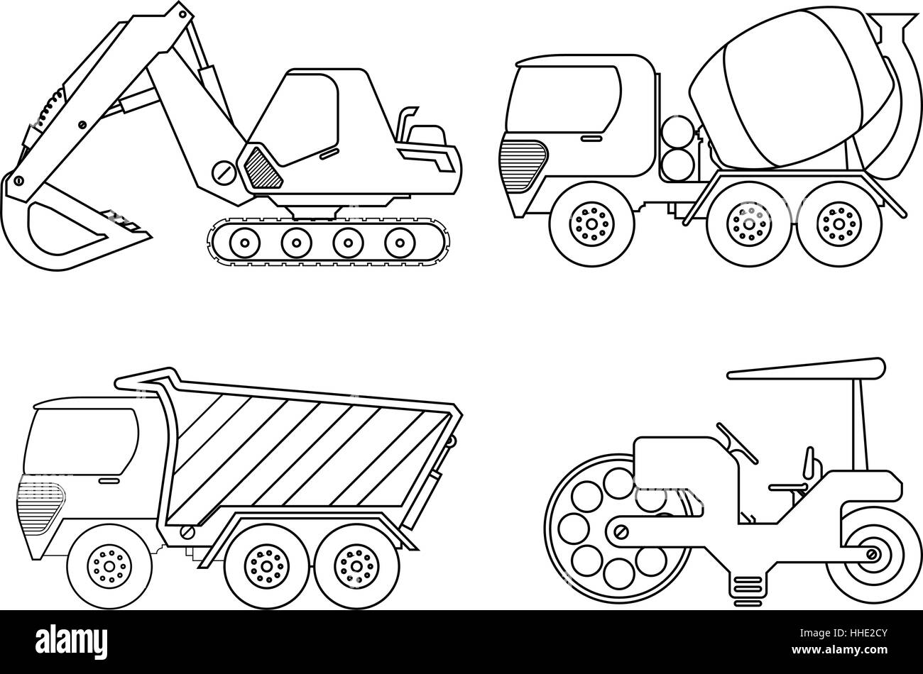 Coloring book for kids Vector illustration of crane car, cement ...