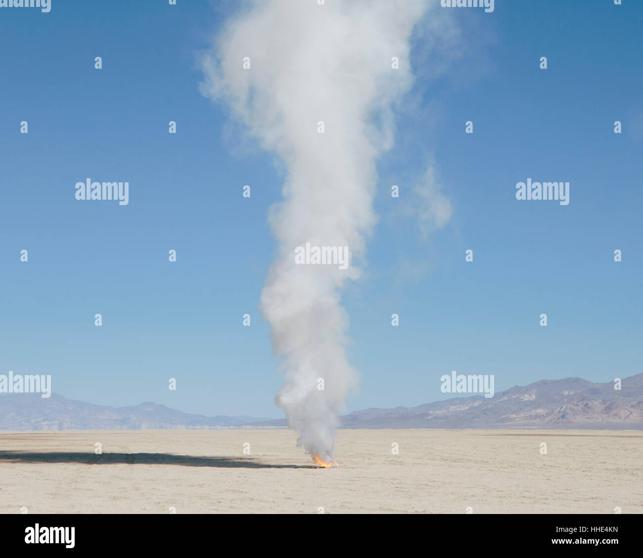 Smoke and flames from destroyed rocket, Black Rock Desert, Nevada Stock Photo