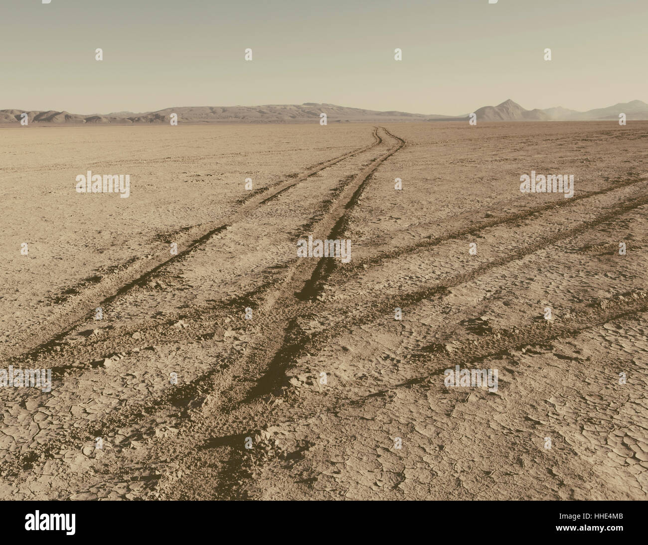Tire tracks on playa, Black Rock Desert, Nevada Stock Photo