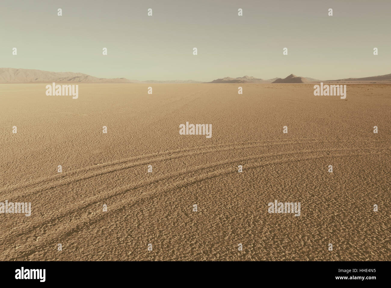 Tire tracks on playa, Black Rock Desert, Nevada Stock Photo