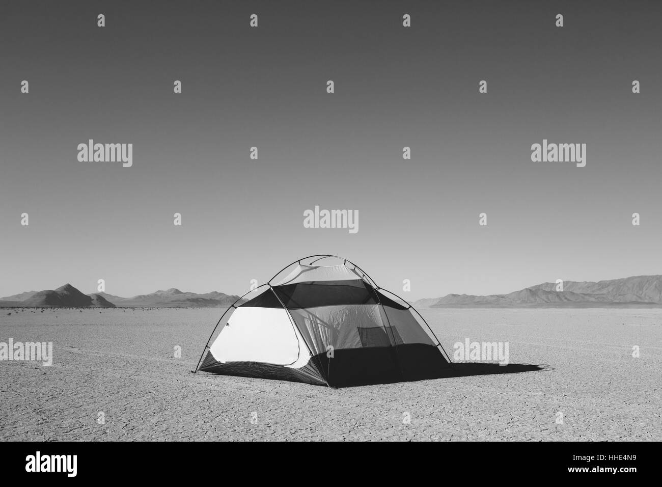 Camping tent on vast playa, Black Rock Desert, Nevada Stock Photo