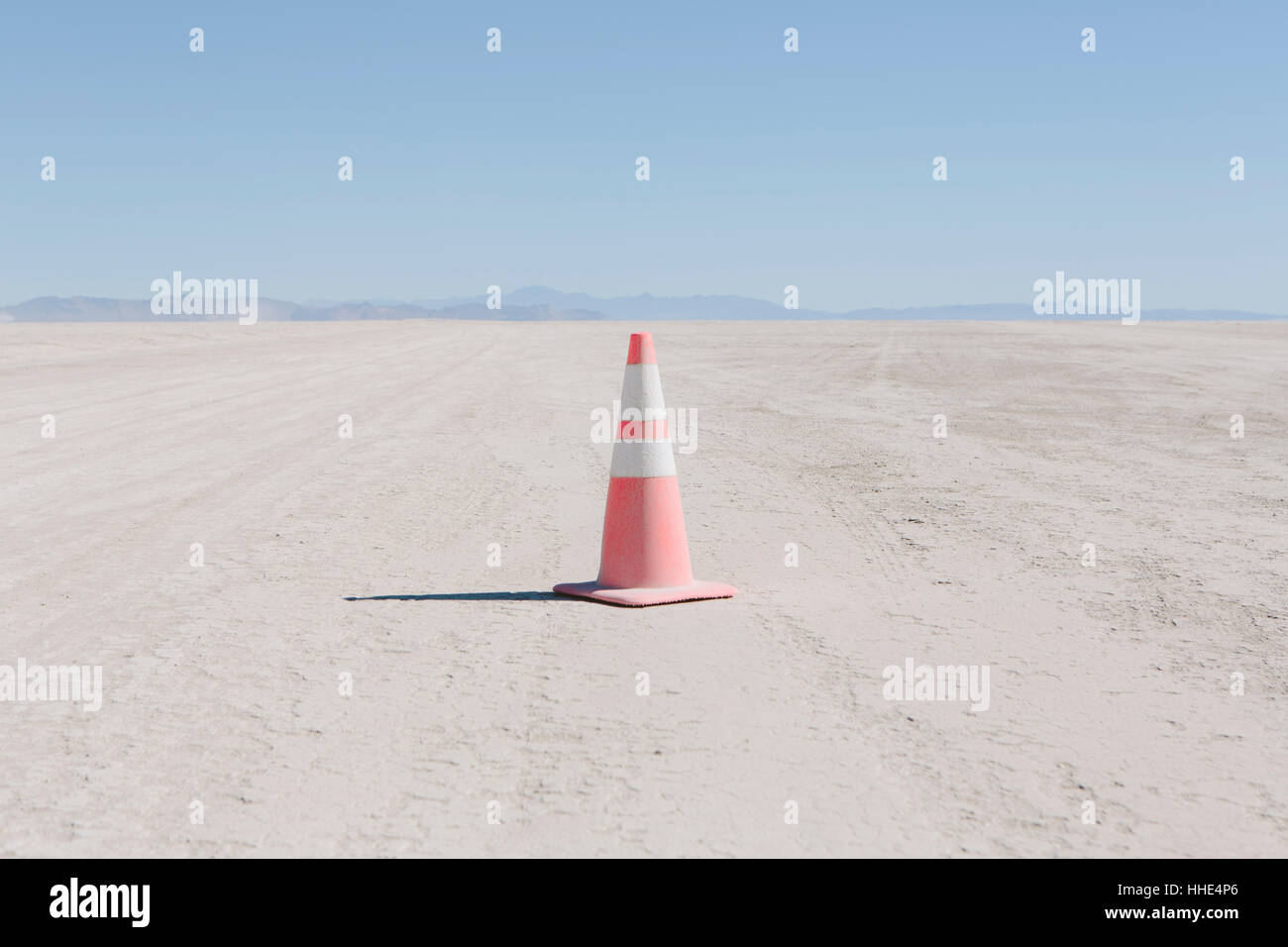 Traffic cone in vast desert, Black Rock Desert, Nevada Stock Photo