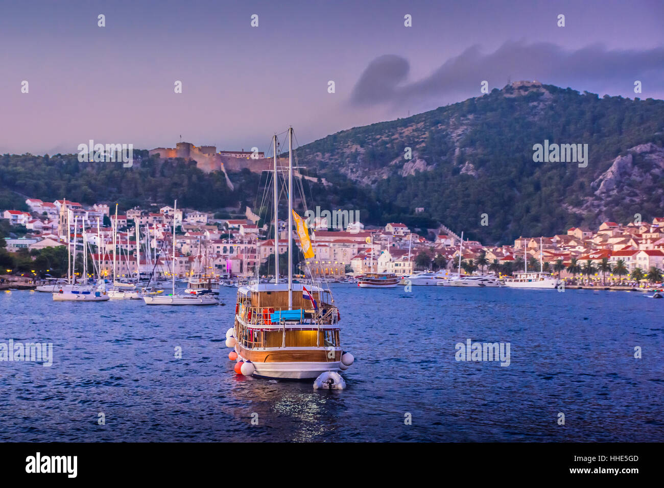 Sea port of town Hvar in sunset summertime, Croatia Stock Photo - Alamy