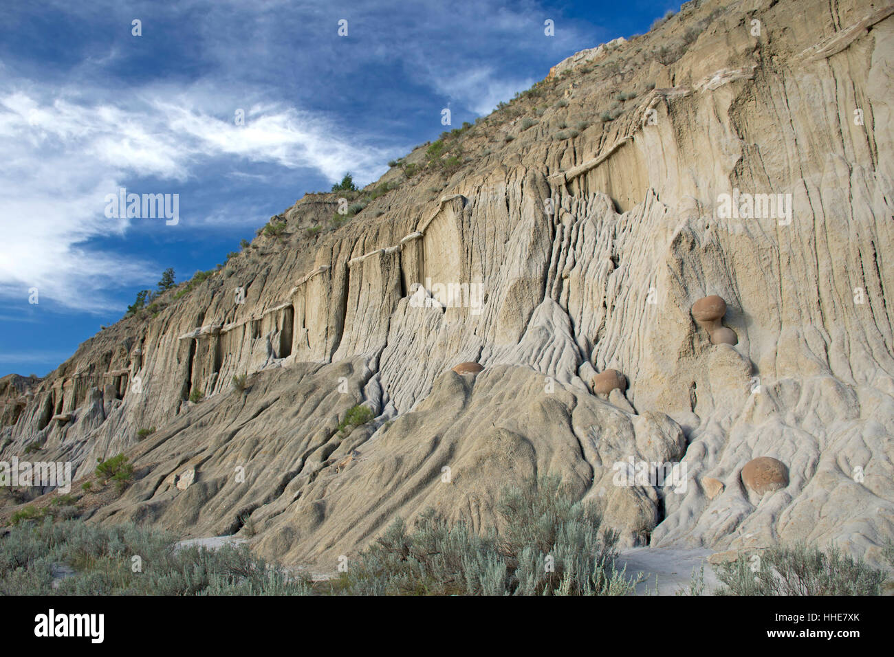 Interesting rock formations in Theodore Roosevelt National Park. Stock Photo