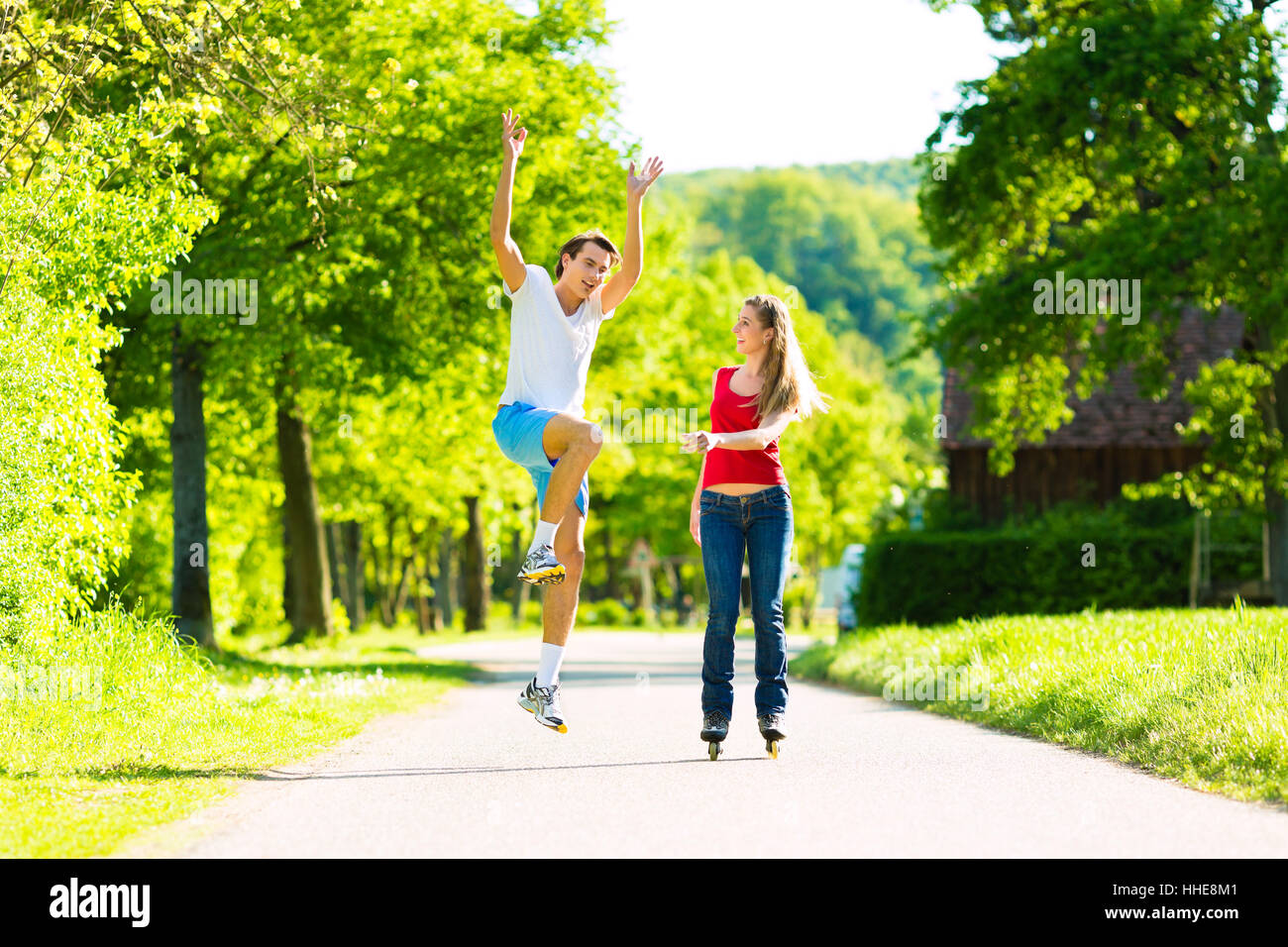 sport, sports, outdoor, jogging, roller skates, couple, pair, fitness