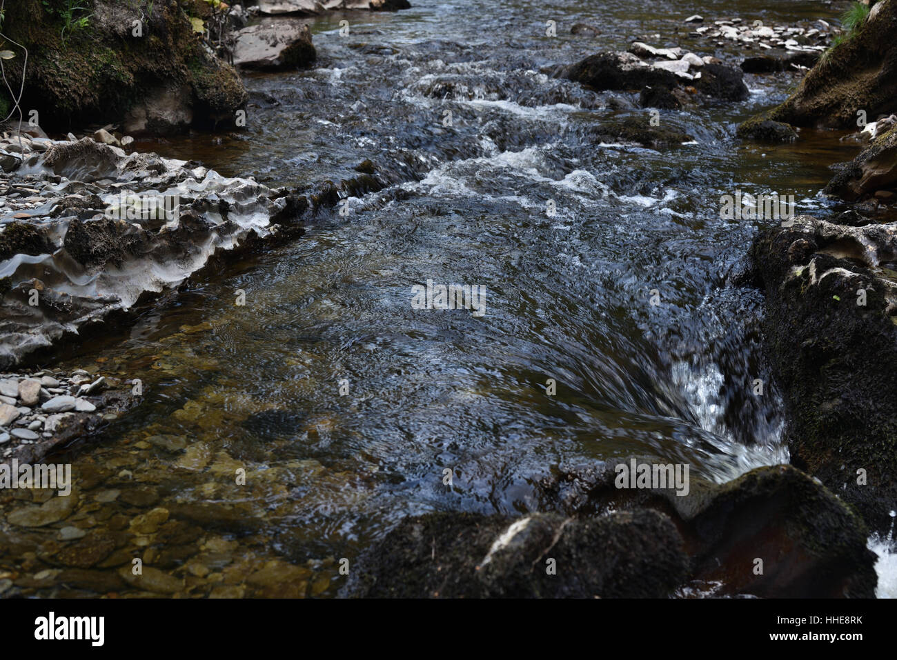 River Irfon waterfalls, Abergwesyn, near Llanwrtyd Wells, Powys, Wales, UK. Stock Photo