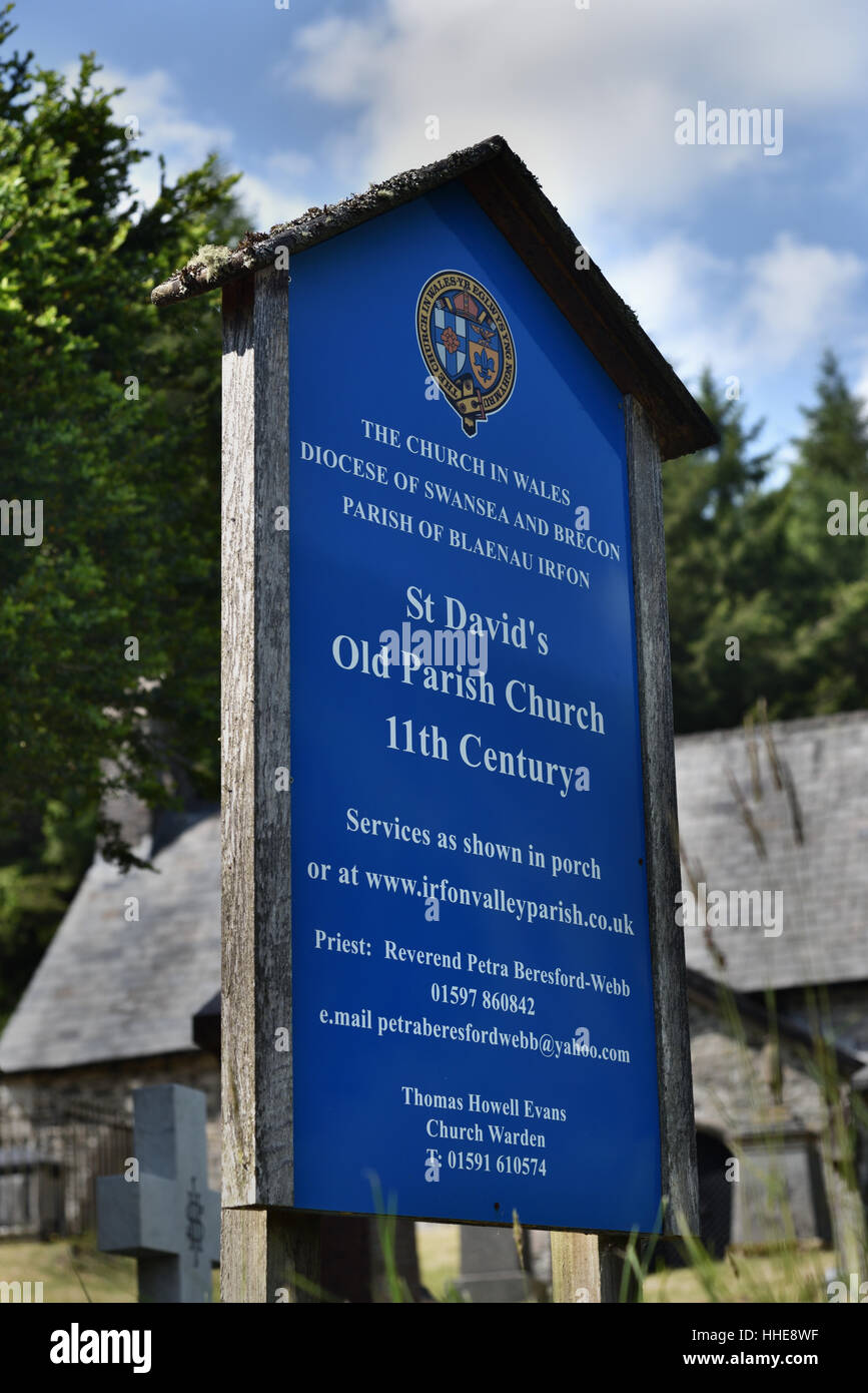 St David's Church notice board, Blaenau Irfon, Llanwrtyd Wells, Powys, Wales, UK. Stock Photo