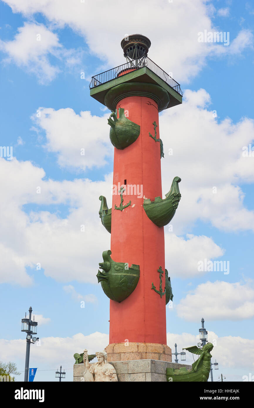 One of the Rostral Columns designed in 1810 by Thomas De Thomon as lighthouses, Vasilevskiy Island, St Petersburg Russia Stock Photo