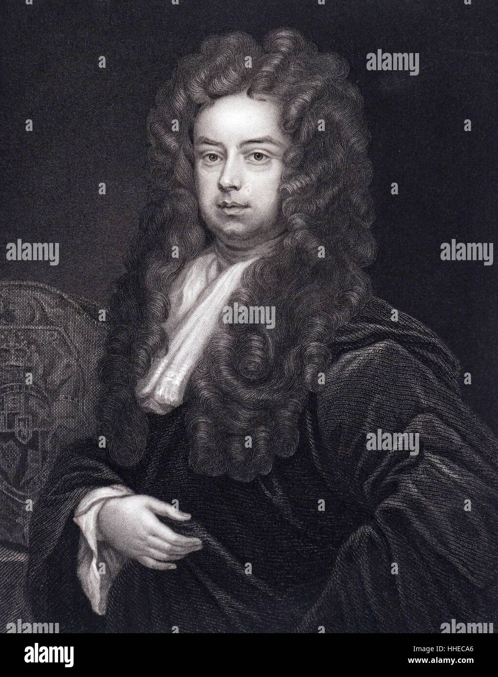 John Somers or Sommers (1651-1716) English lawyer and politician: Counsel for the seven bishops 1688. Lord Chancellor 1697. Friend and patron of poets and writers. Jonathan Swift dedicated Tale of a Tub 1704 to him. 1833 engraving after a portrait by Godfrey Kneller Stock Photo