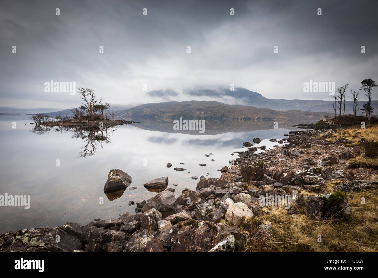 Loch Assynt Wilderness in Sutherland in the Highlands of Scotland. Stock Photo