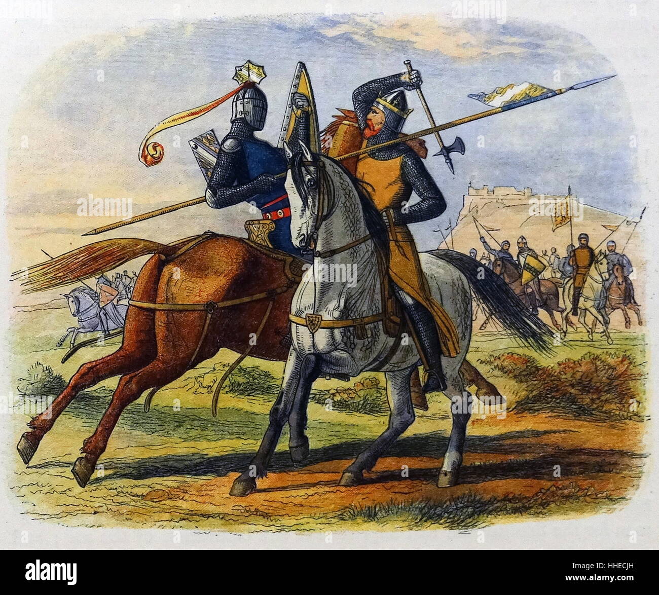 Robert Bruce (1274-1329) king of Scotland, killing Henry de Bohlen at the Battle of Bannockburn 1314 Stock Photo